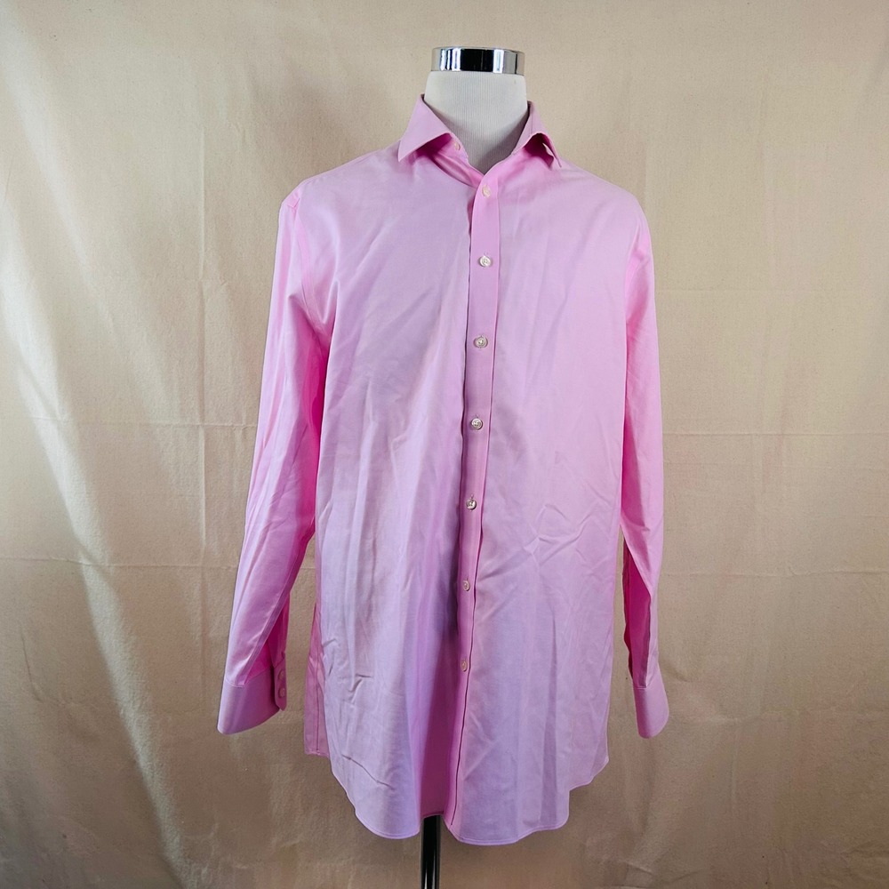Charles Tyrwhitt 17.5 35 Slim Fit Dress Shirt Pink Non-Iron 100% Cotton Mens - Picture 2 of 9